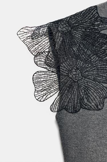 RIBBED FLORAL TOP - Grey by Zara - Image 6