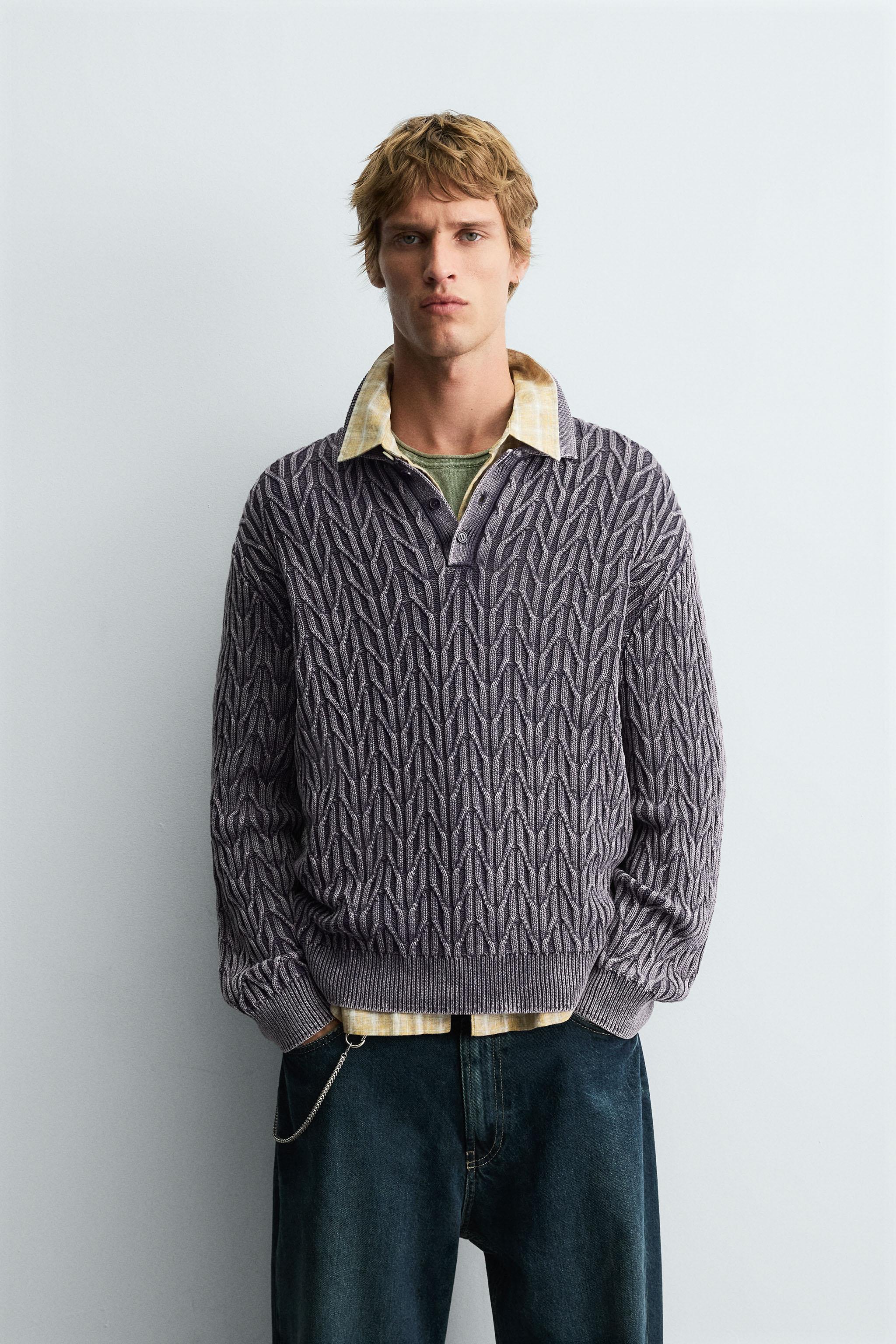 幾何学模様ジャカードニットポロシャツ - リラ | ZARA Japan / 日本