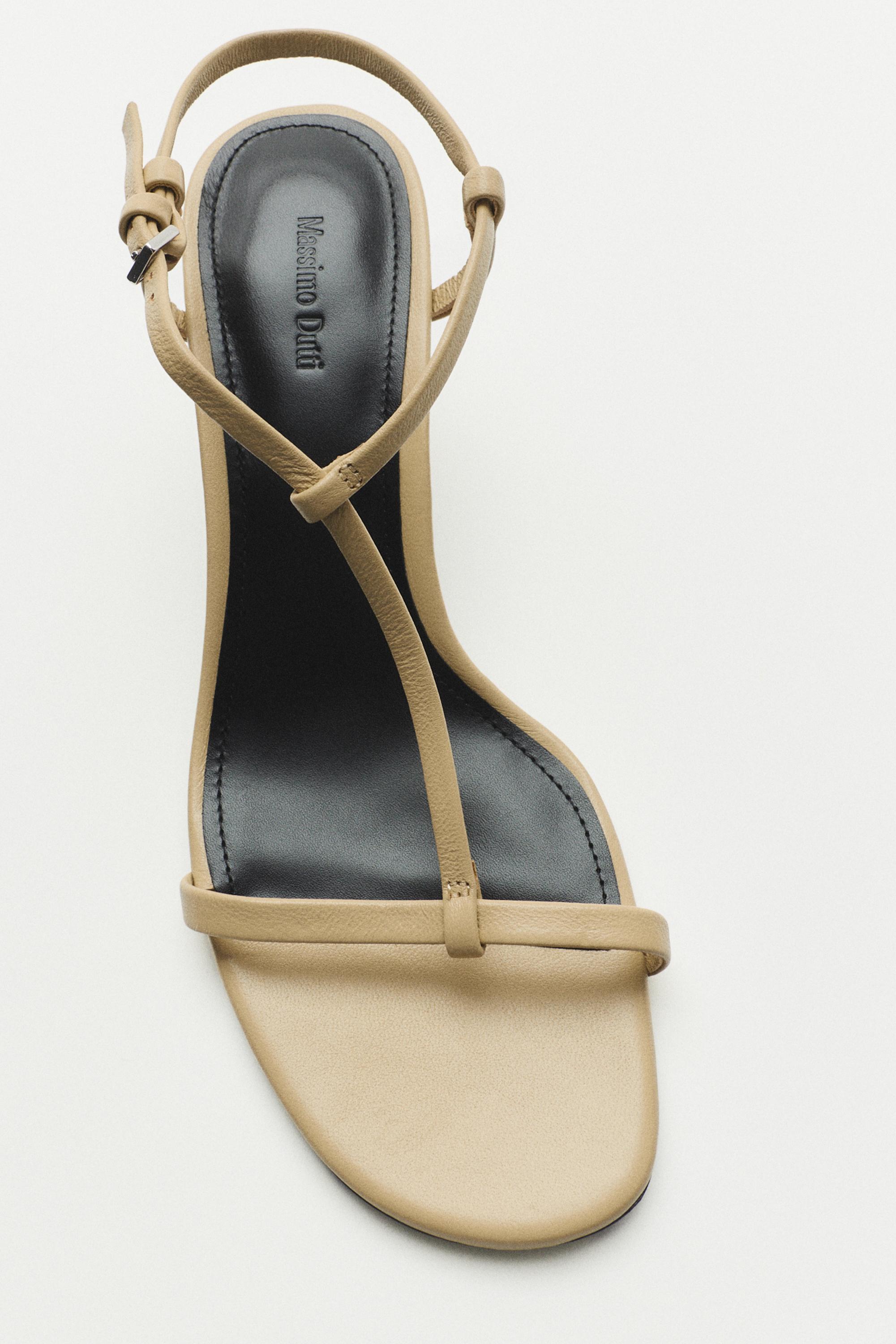Strappy mid-heel sandals — Ecru