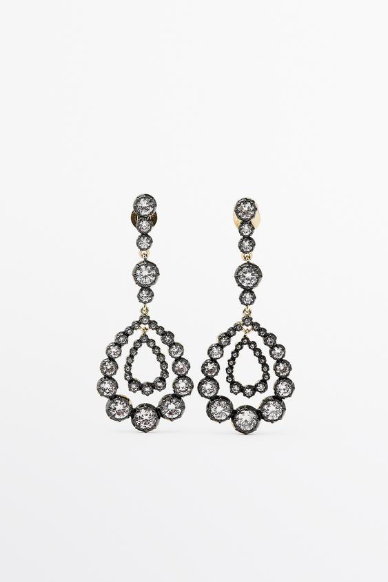Zara Oval crystal rhinestone dangle earrings - Golden - Image 0