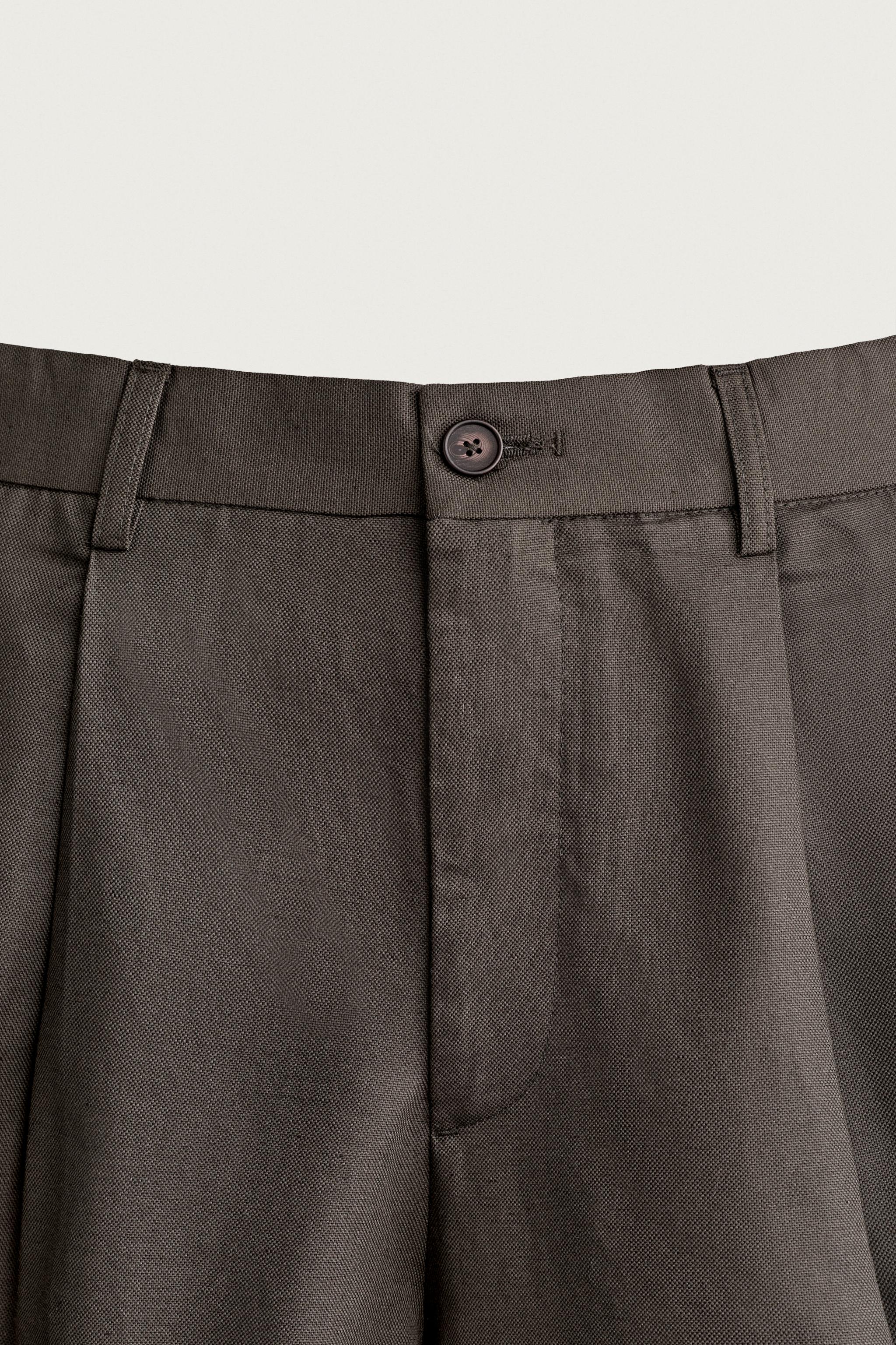 Мужские брюки Zara COTTON-LINEN PLEATED CHINO PANTS — фото 9