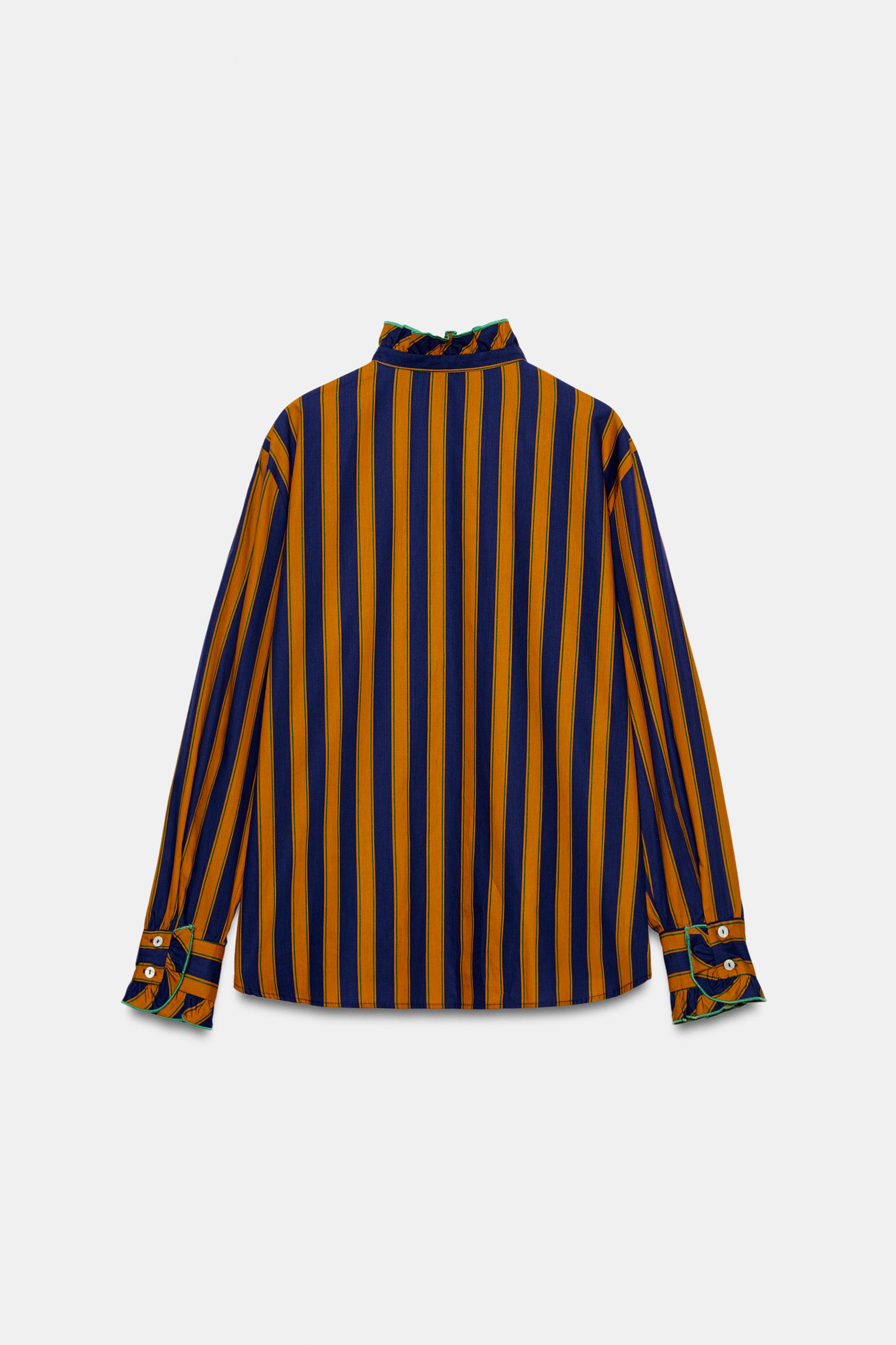 STRIPED RUFFLE BLOUSE