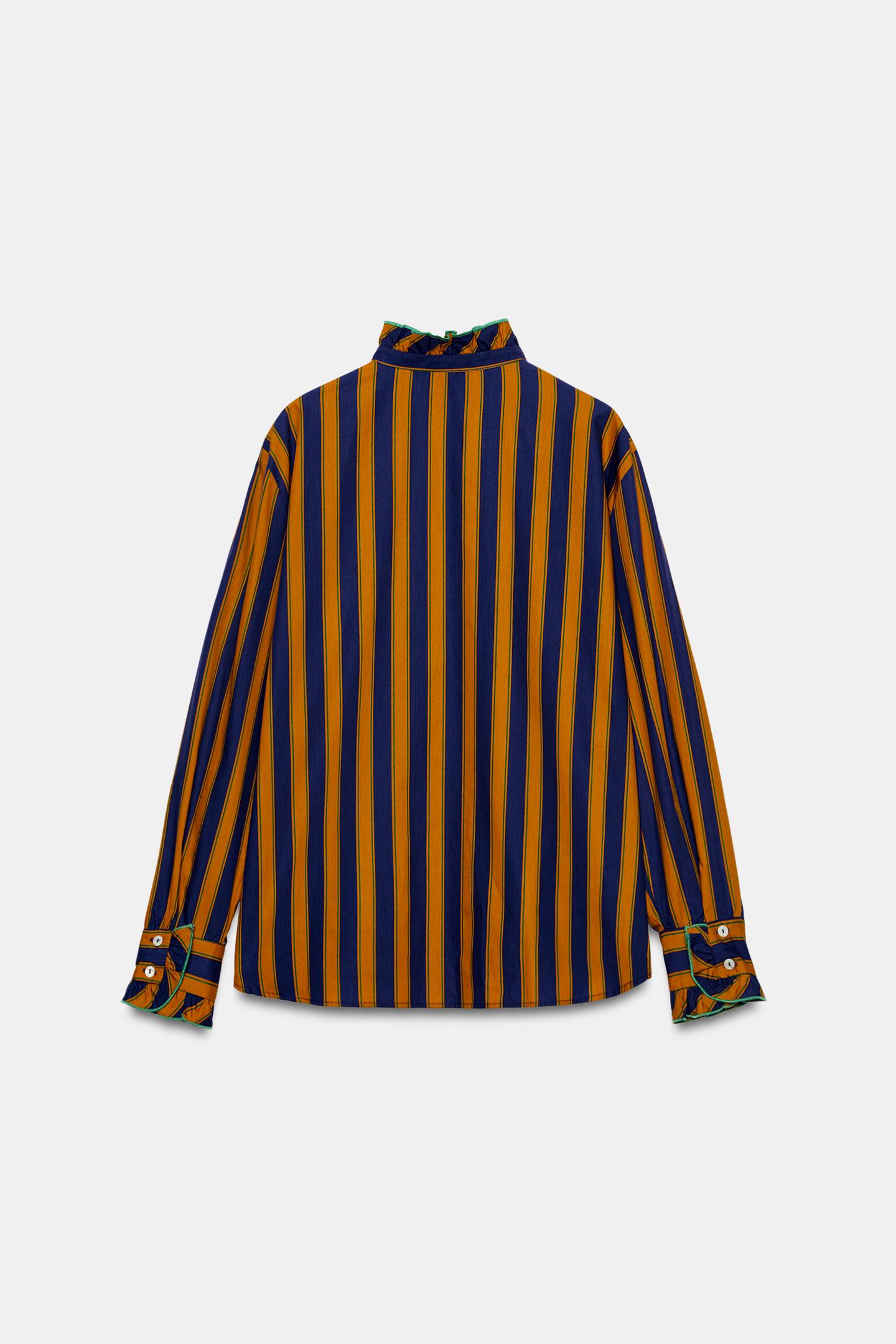 Женская блузка Zara Striped Ruffle Blouse, цвет: Разноцветный — фото 6