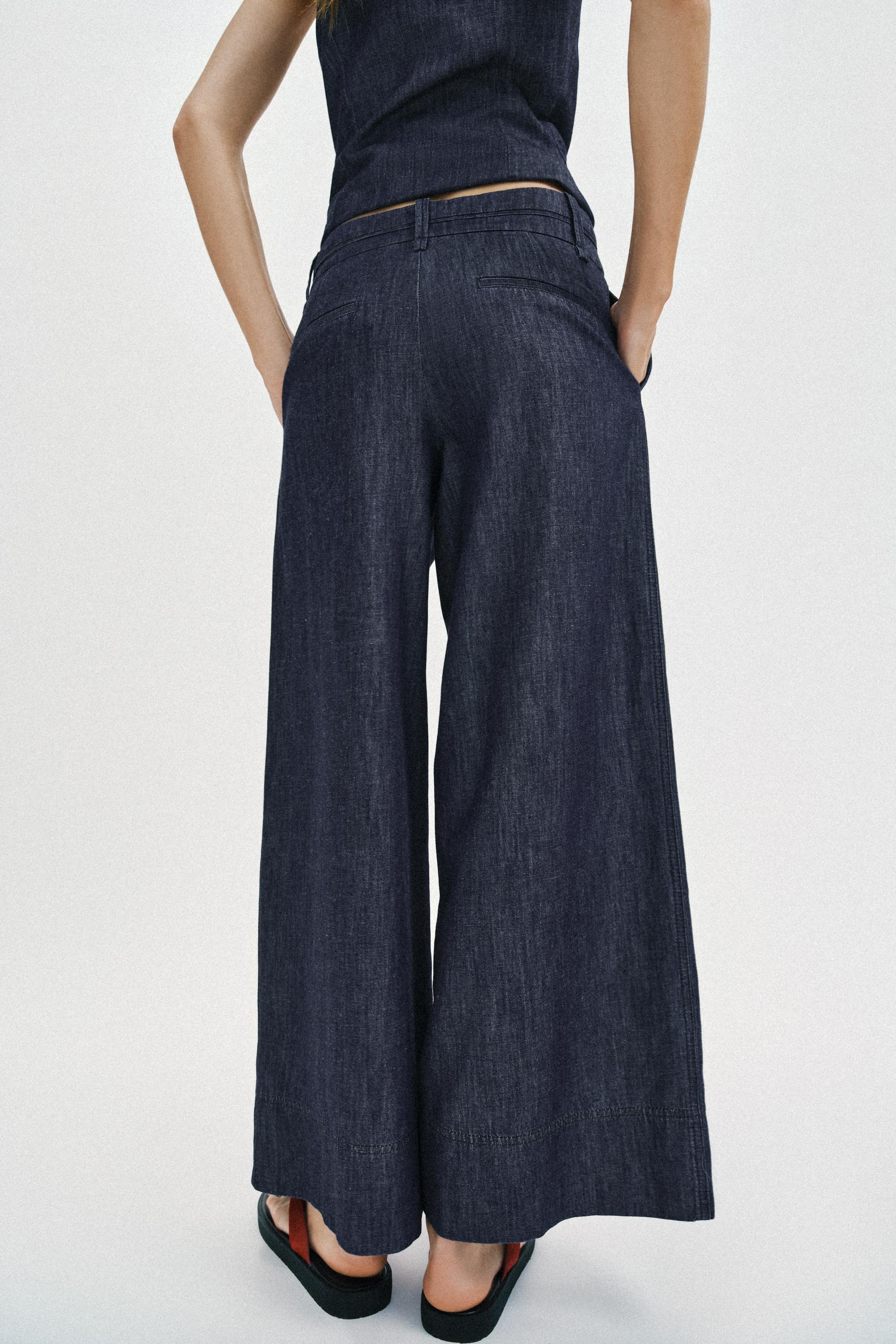 WIDE-LEG LINEN BLEND PANTS