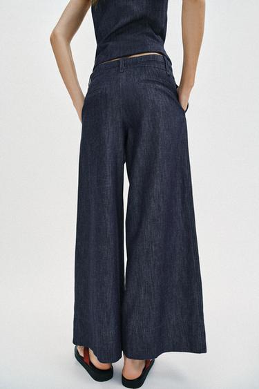 LINEN BLEND WIDE-LEG TROUSERS - Indigo by Zara - Image 4