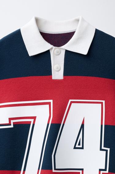 STRIPED VARSITY KNIT POLO SWEATER - Red by Zara - Image 2