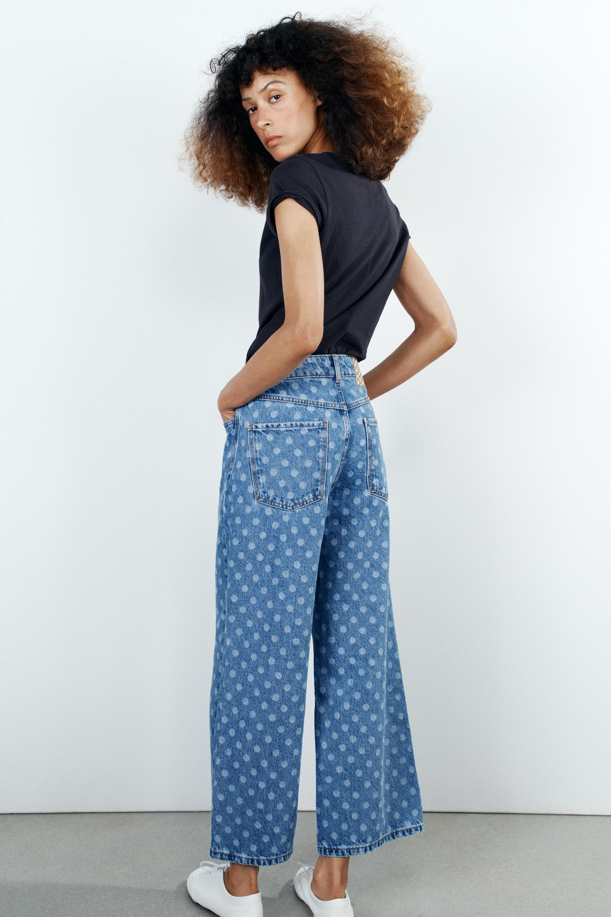 Zara Z1975 Yüksek Bel Puantiyeli Culotte Jean görsel 5