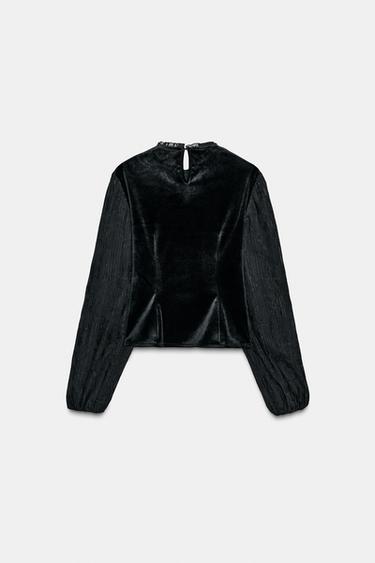 TOP EN VELOURS BRODÉ - Noir de Zara - Image 6