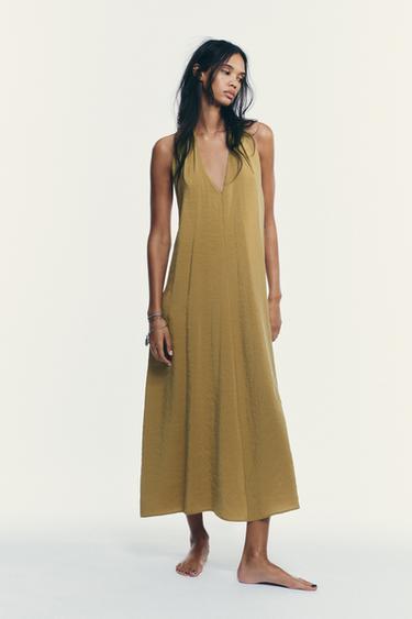 FLOWING HALTER MIDI DRESS - Olive green by Zara