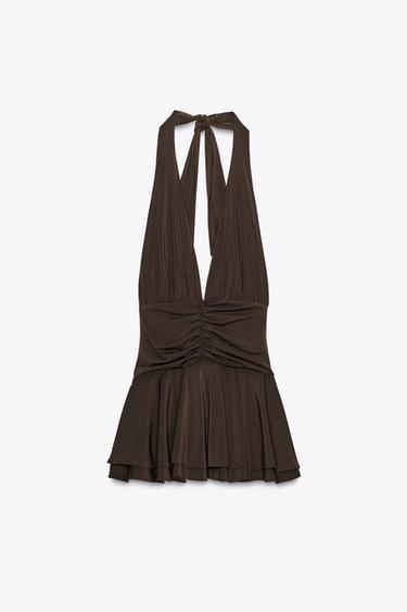 HALTER PLAYSUIT DRESS - Dark brown by Zara - Image 6