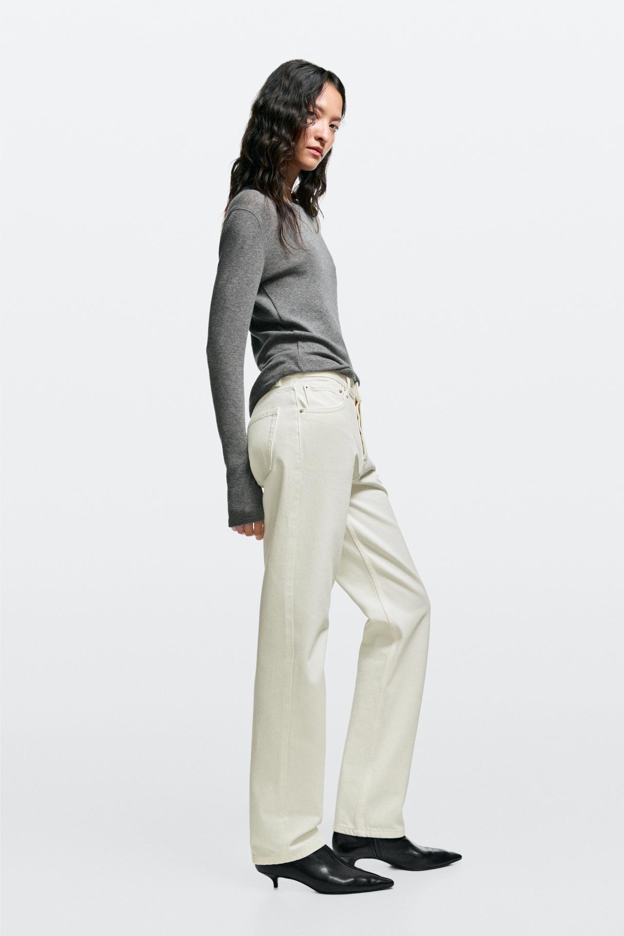 Mid-waist straight-leg jeans — Oyster-white