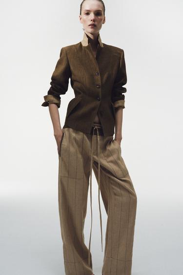 ZW COLLECTION COMBINED LINEN TROUSERS - Mid-camel by Zara