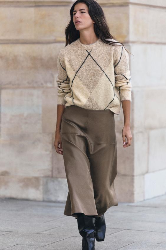BRUSHED EFFECT ARGYLE JUMPER - Ecru / Beige by Zara - Image 0