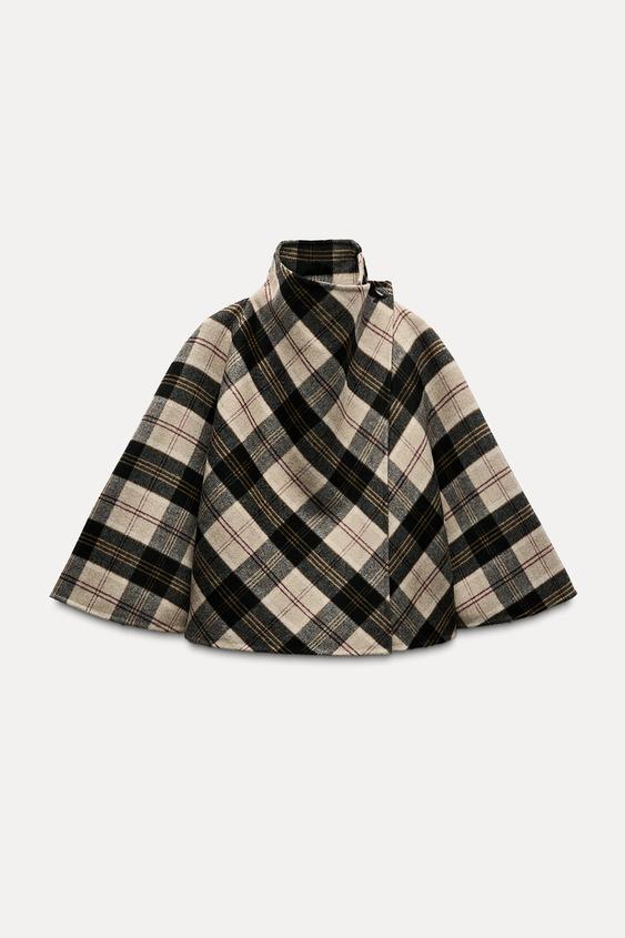 ZW COLLECTION VLNĚNÝ PLÁŠŤ S KOSTKOVANÝM VZOREM - Přírodní / Béžová od Zara - Obrázek 4