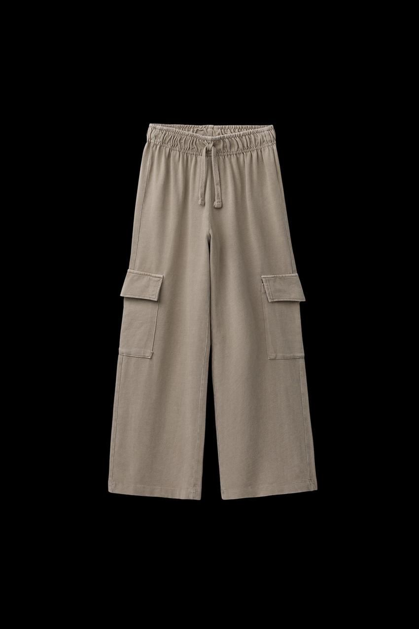 WASHED EFFECT WIDE LEG CARGO PANTS