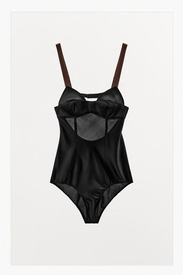 BODY COSTURAS ALÇAS CONTRASTE - Preto da Zara