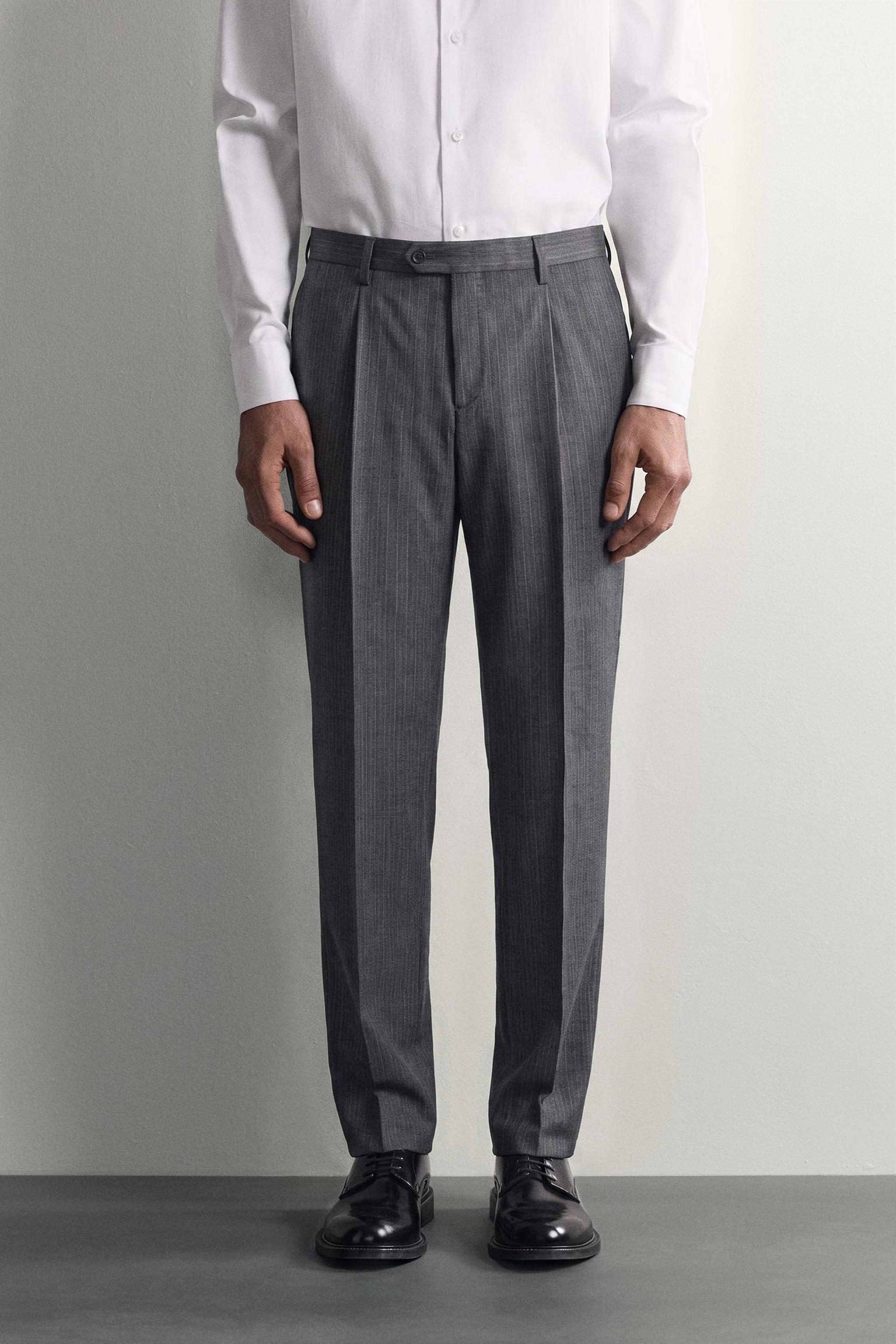 Мужские брюки Zara 100% WOOL STRIPED REGULAR FIT SUIT PANTS — фото 2