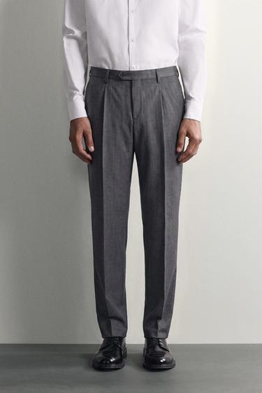 100% WOOL STRIPED SUIT TROUSERS - Grey / Blue by Zara