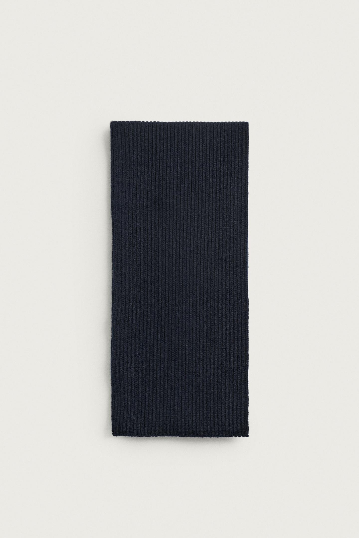 Мужской шарф Zara Wool Blend Knit, цвет: Тёмный тёмно-синий