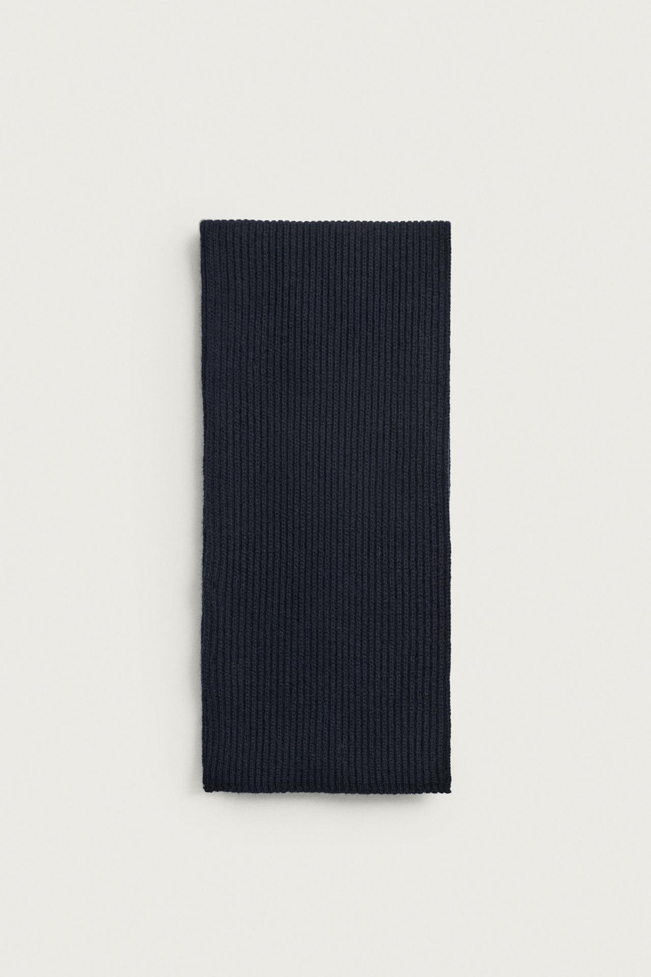 WOOL BLEND KNIT SCARF — Dark navy