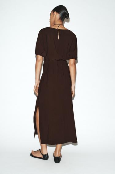 FLOWING PLEATED MIDI DRESS - Chocolate by Zara - Image 4