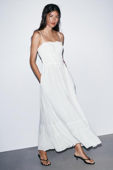 VESTIDO MIDI GASA VOLUMEN - Blanco de Zara
