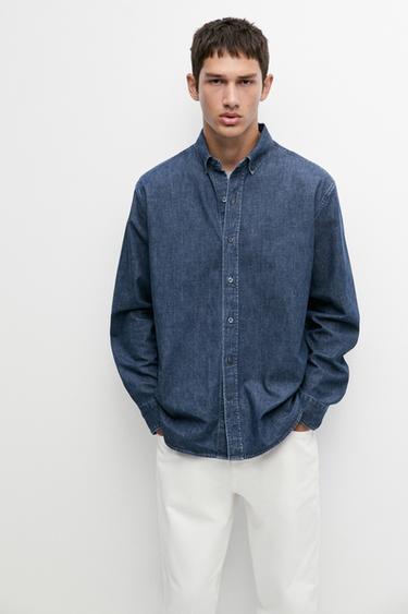 100% Cotton Regular Fit Denim Shirt — Mid-blue 2