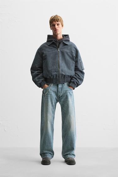 WASHED CROPPED FIT JACKET - blue/black by Zara - Image 0