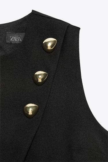 GOLD BUTTON CROSSOVER TOP - Black by Zara