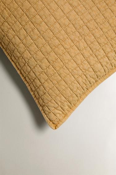 CHILDREN'S CHECK CUSHION COVER FOR QUILTS - Mustard by Zara - Image 1