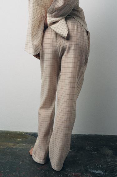 PANTALON DE PYJAMA À CARREAUX - Écru de Zara - Image 1