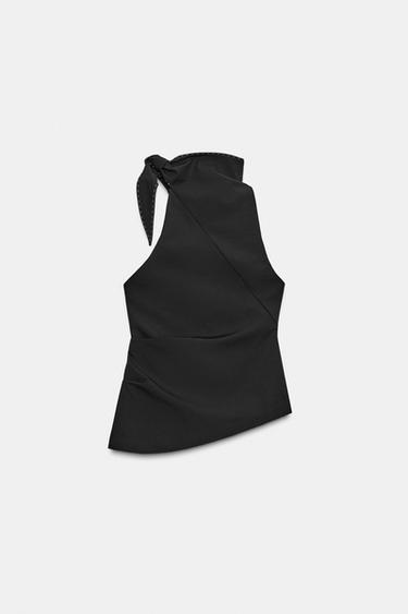 TOP WITH KNOT AND TOPSTITCHING - Black by Zara - Image 8