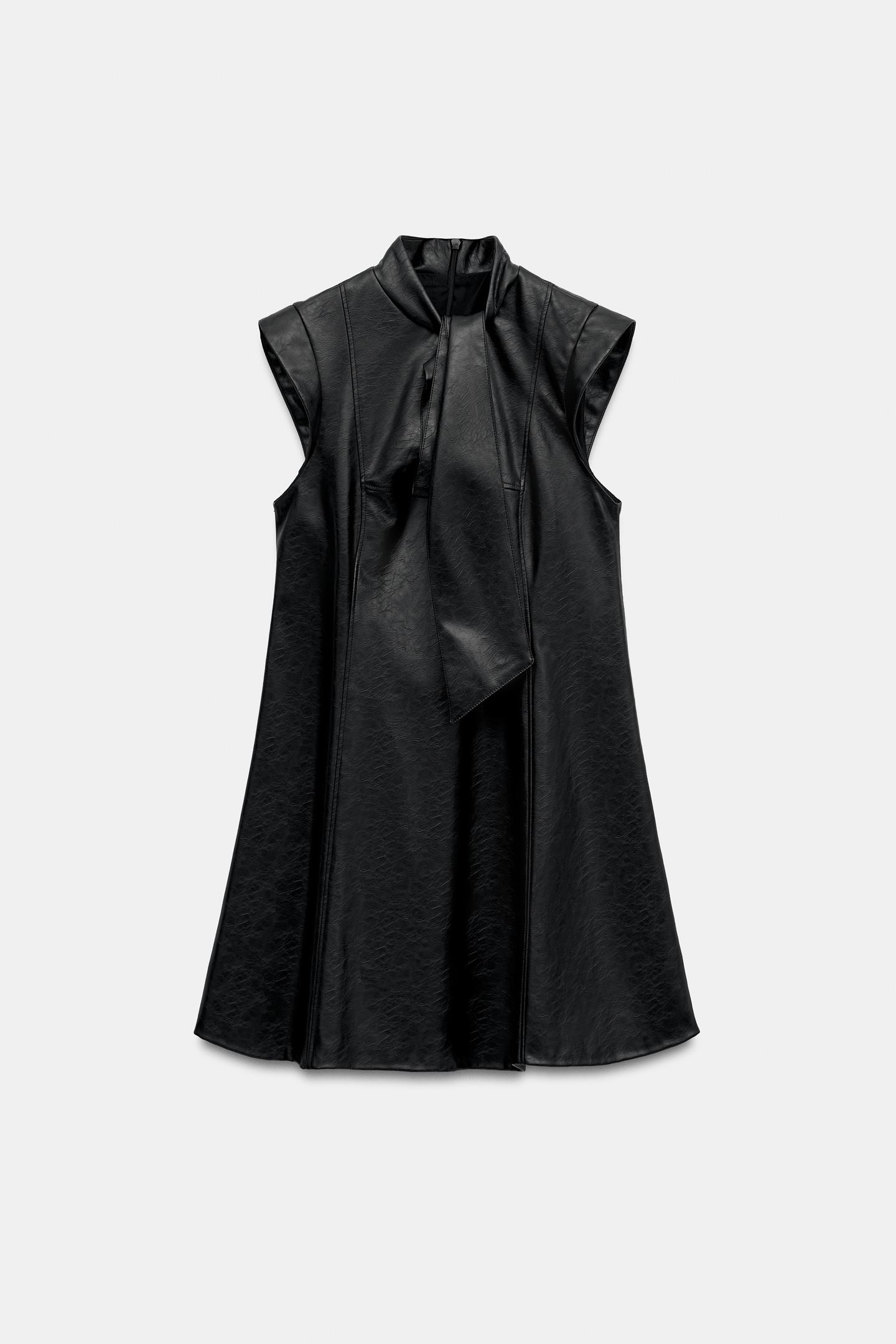 Женское платье Zara Faux Leather Mini, цвет: Чёрный — фото 7