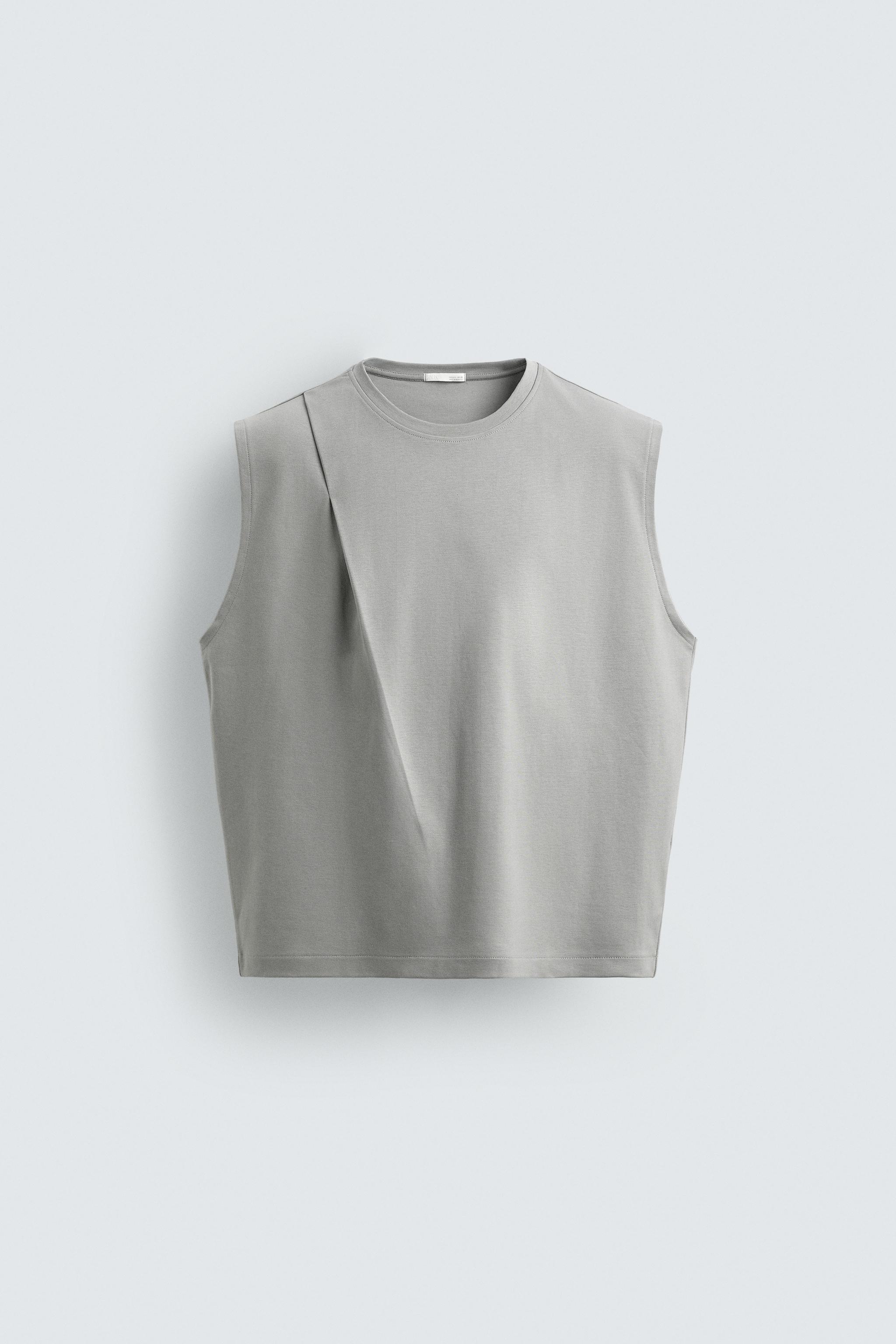RELAXED FIT INTERLOCK PLEAT TANK TOP - Light grey | ZARA India