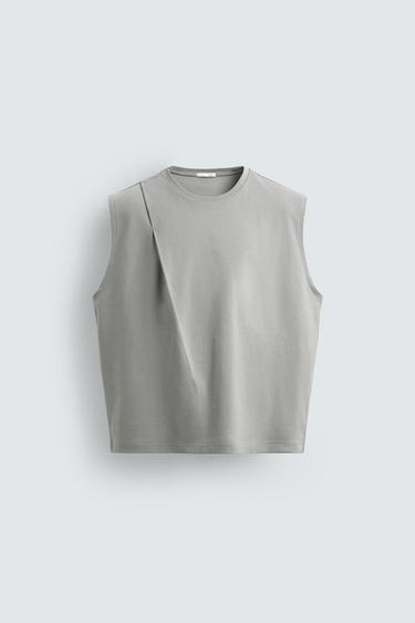 RELAXED FIT INTERLOCK PLEAT TANK TOP - Light grey by Zara
