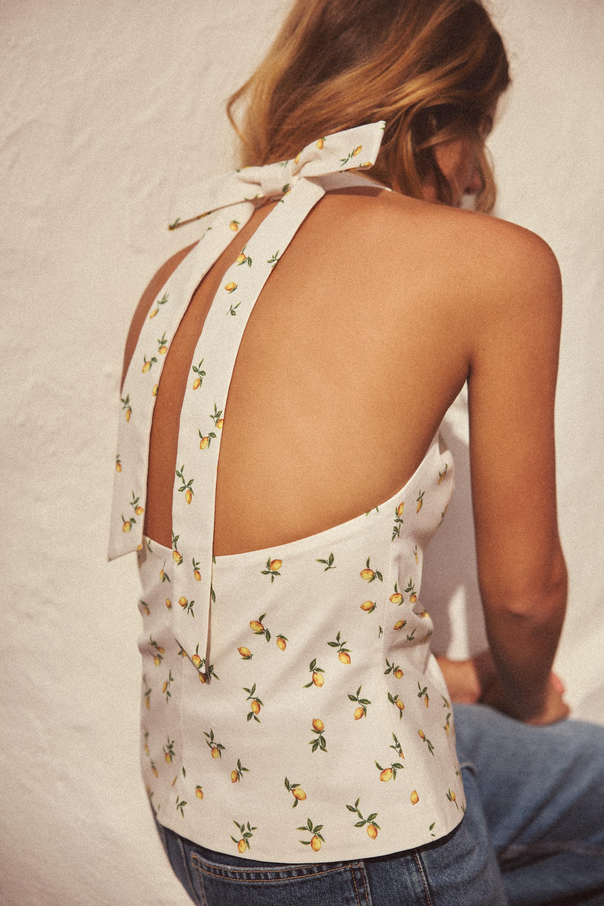 デパート 送料無料 yellow - TOP HALTER TIE PRINT LEMON | States United ZARA トップス