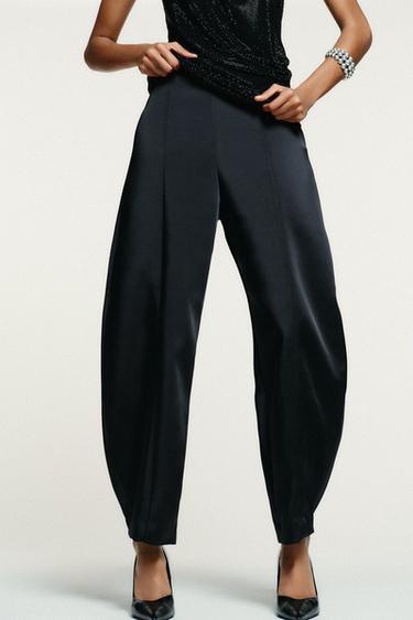 Zara SATIN EFFECT BALLOON PANTS - Black