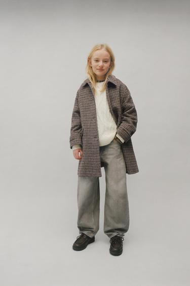 LONG CHECKED WOOL COAT - Brown by Zara