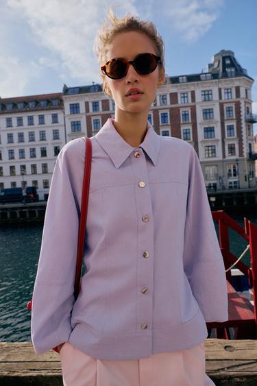 جاكيت كتاني بأكمام منفوخة - خبازي الخاص بـ Zara