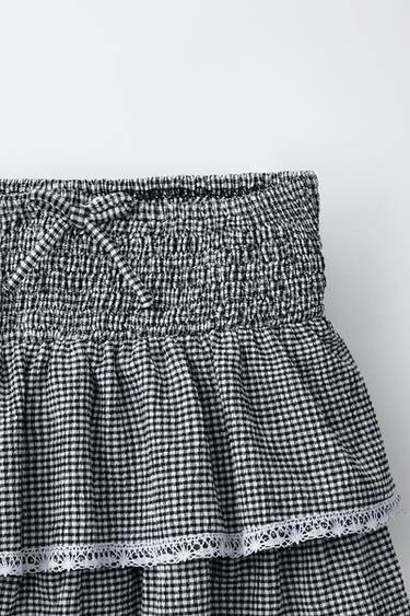 JUPE À CARREAUX VICHY ET DENTELLE - Blanc / Noir de Zara - Image 2