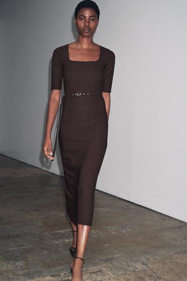 LONG DRESS WITH BELT - Chocolate by Zara - Image 4