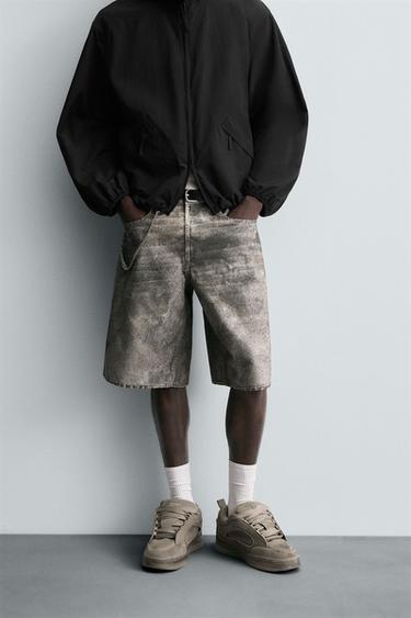 BERMUDA DENIM BAGGY FIT ESTAMPADO ABSTRACTO - Gris de Zara