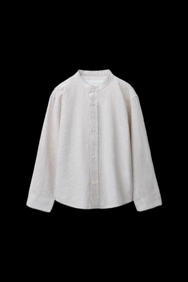 STRIPED COTTON AND LINEN SHIRT - Light beige by Zara