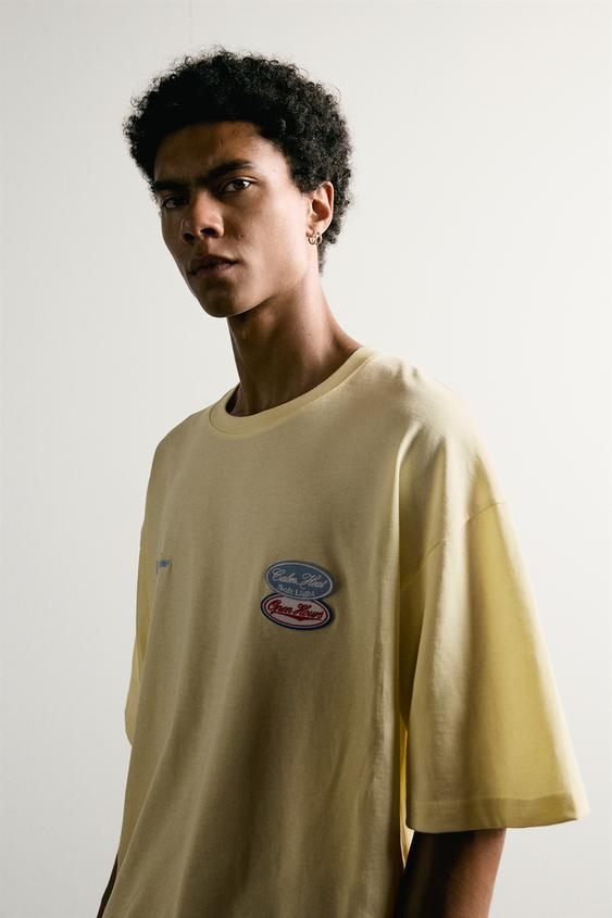 T-SHIRT RELAXED FIT À PIÈCES COMBINÉES - Jaune clair de Zara - Image 4