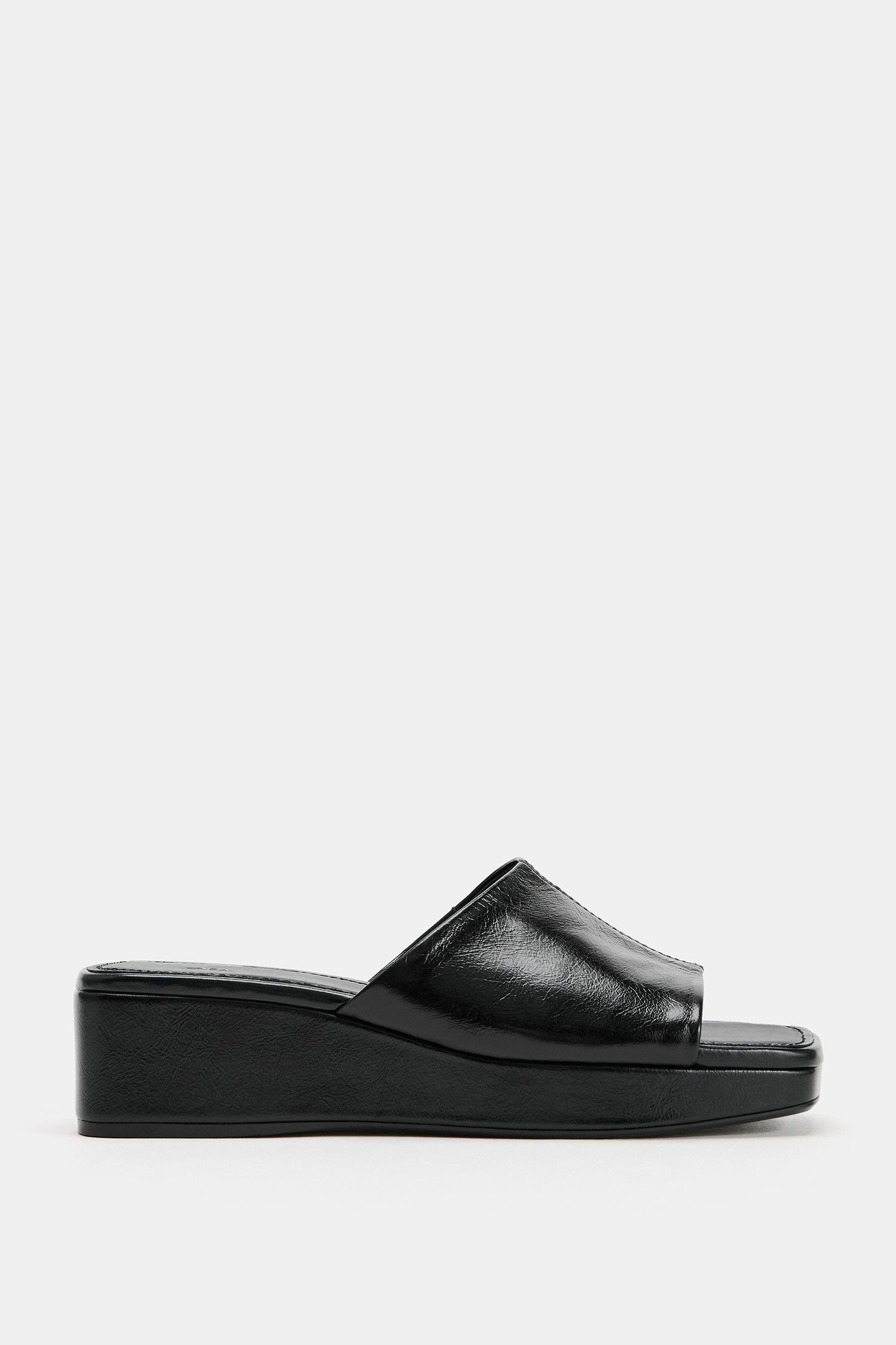 Женские сандалии Zara Leather Platform, цвет: Чёрный — фото 3
