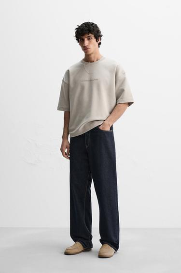 SUDADERA INTERLOCK TEXTO RELIEVE - Gris de Zara - Imagen 0