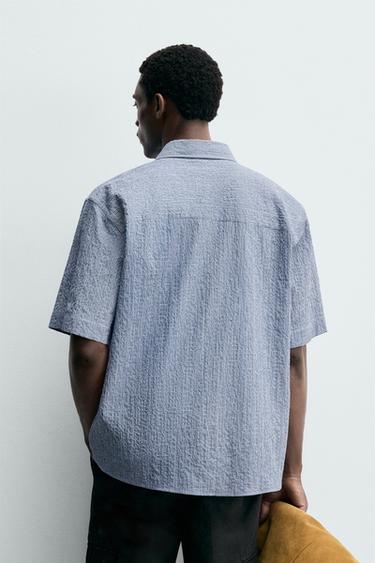 CHEMISE REGULAR FIT À CARREAUX TEXTURÉE - Bleu de Zara - Image 2