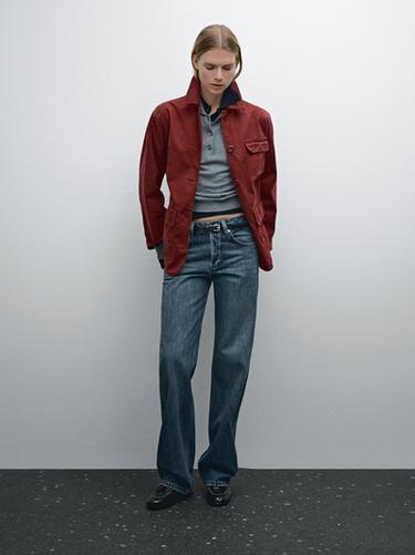 Chaqueta teja detalle bolsillos algodón - Rojo de Zara - Imagen 0