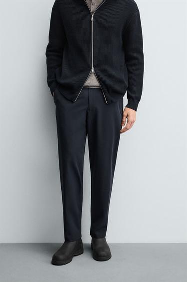 COMFORT TEXTURED TROUSERS - Navy blue by Zara
