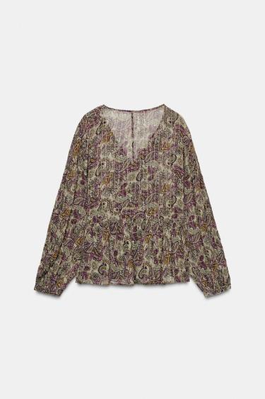Zara METALLIC THREAD PRINT BLOUSE - Multicolored